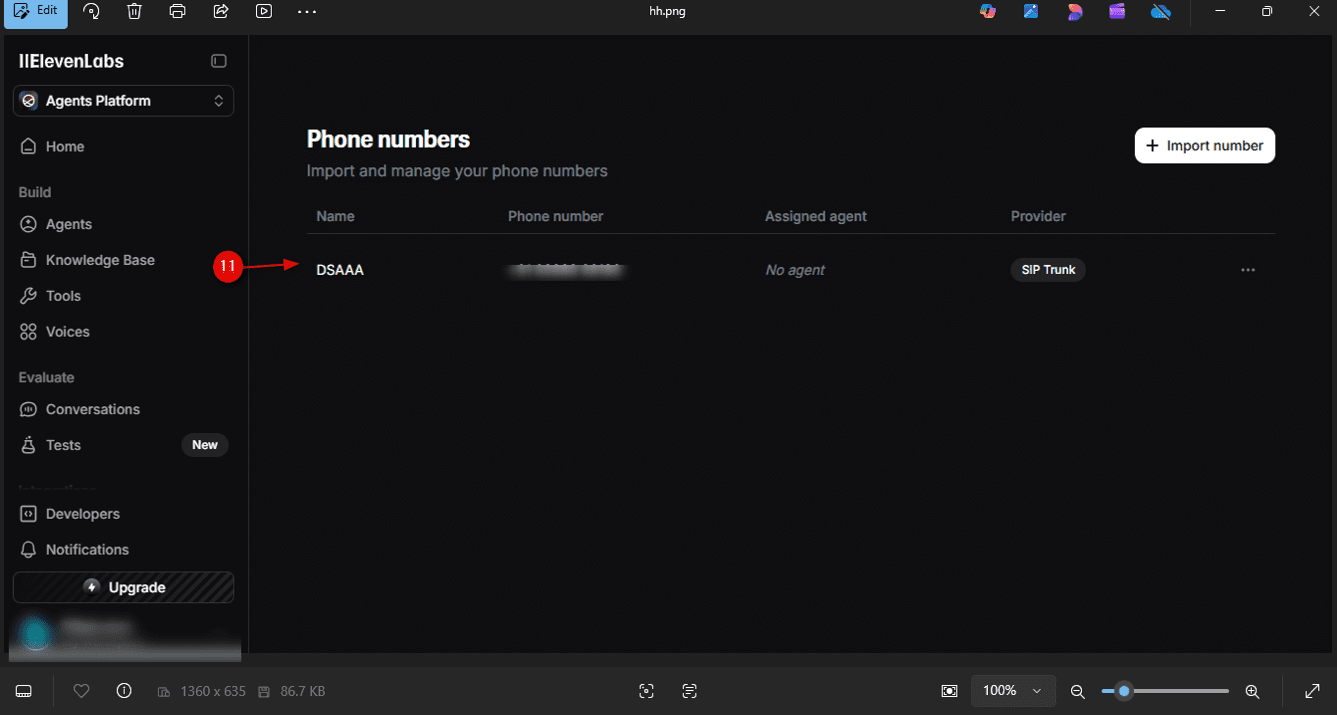 verify that the SIP trunk appears in the Phone Numbers list